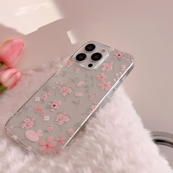 Transparent Pink Peach Small Florals - iPhone Case