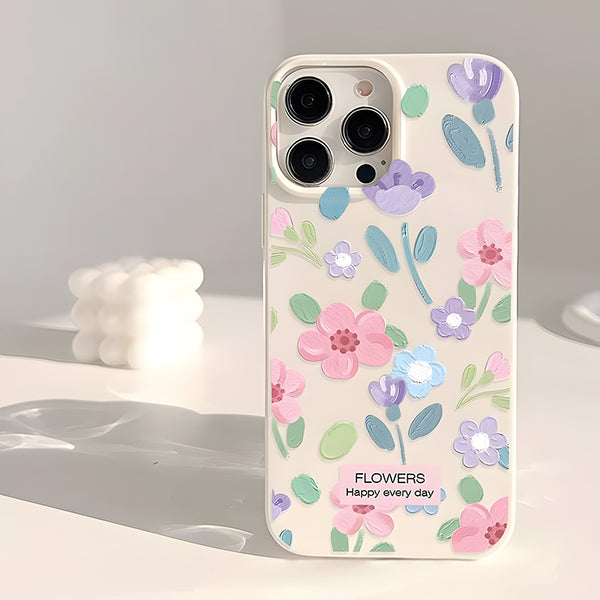Three Color Oil Painting Flowers - iPhone Case